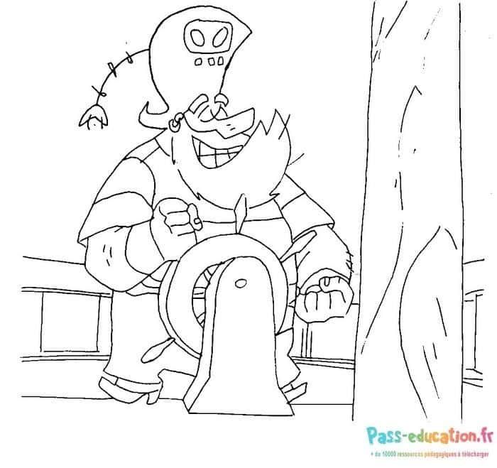 Coloriage Pirate au gouvernail à imprimer et colorier