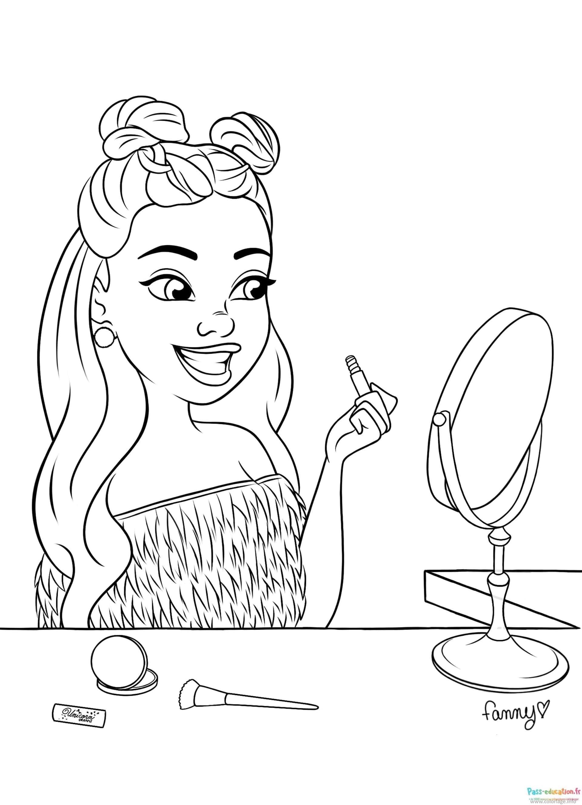 Coloriage Jeune fille se maquillant à imprimer et colorier