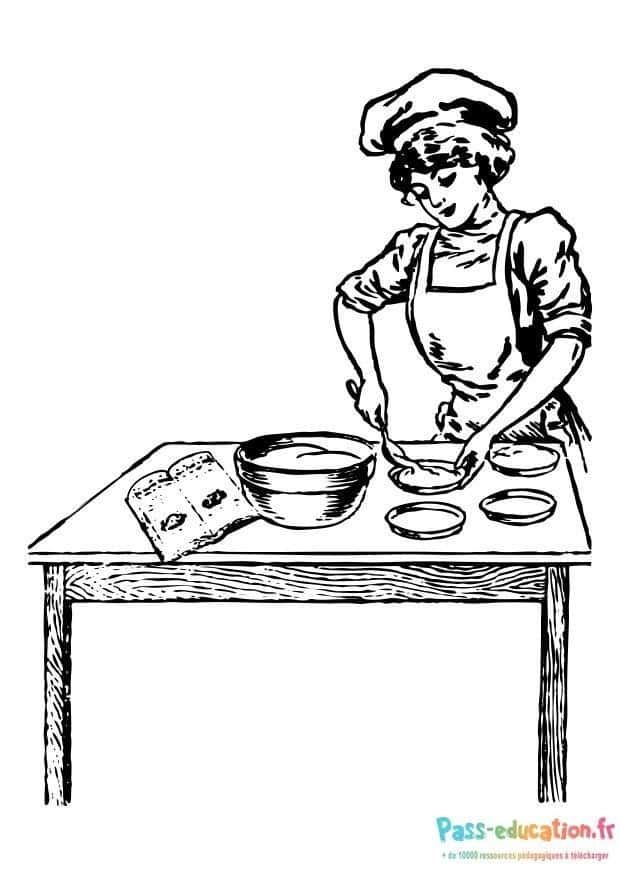 Coloriage Cuisinière en action à imprimer et colorier