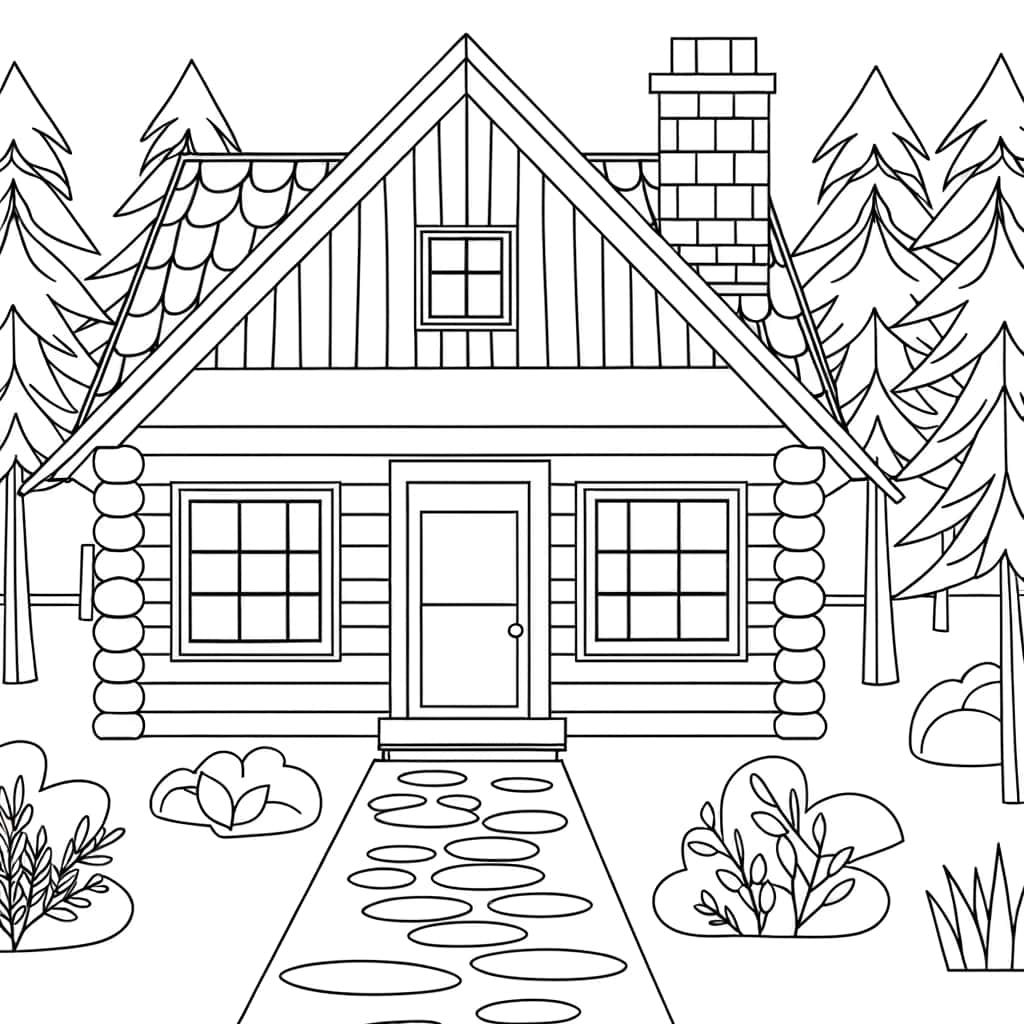 Coloriage Cabane en bois à imprimer et colorier