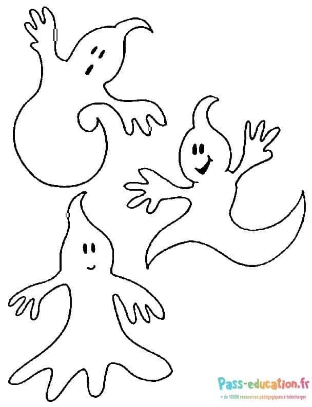 Coloriage Trois fantômes amicaux à imprimer et colorier