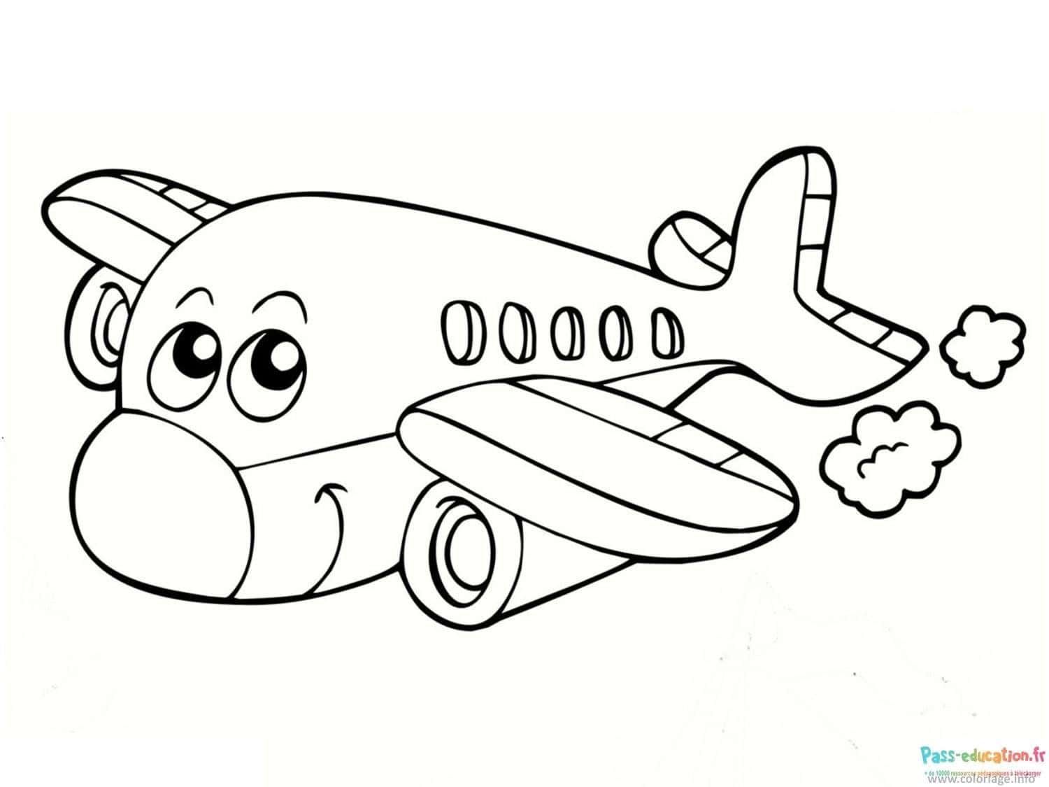 Coloriage Avion souriant à imprimer et colorier