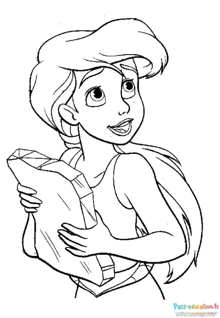 Coloriage Ariel et son livre à imprimer et colorier