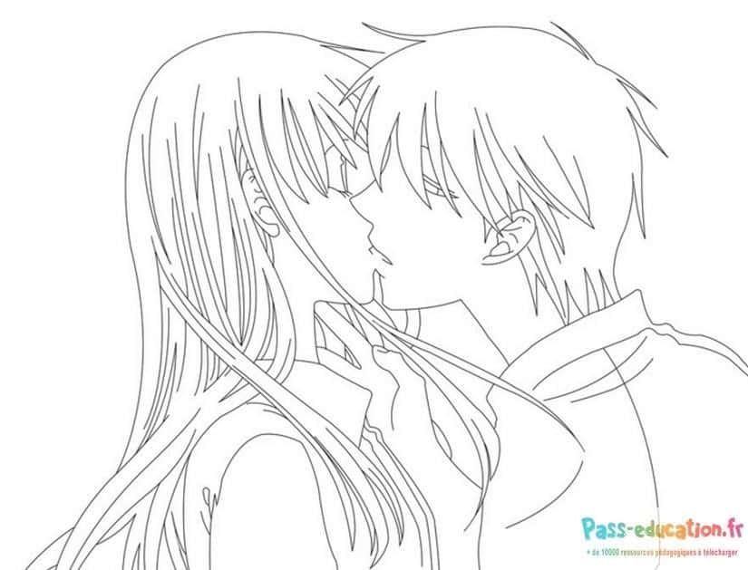 Coloriage Baiser tendre à imprimer et colorier