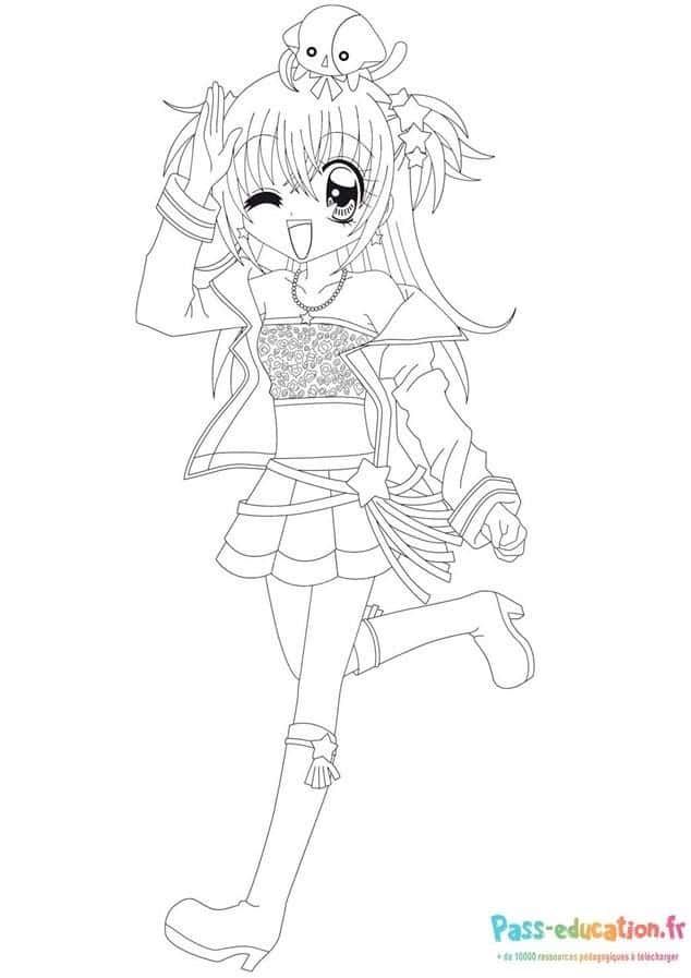 Coloriage Fille manga joyeuse à imprimer et colorier
