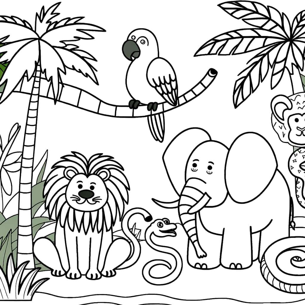 Coloriage Animaux jungle à imprimer et colorier