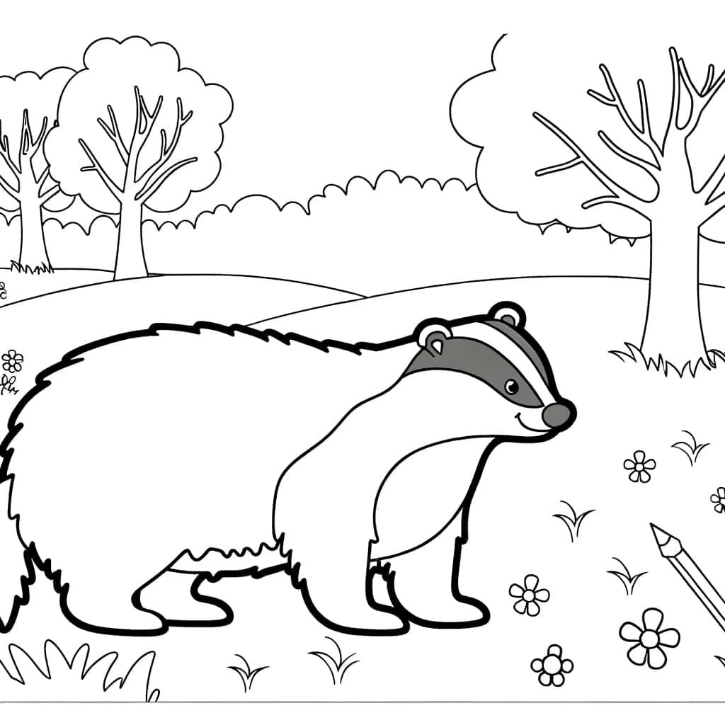 Coloriage Blaireau dans la nature à imprimer et colorier