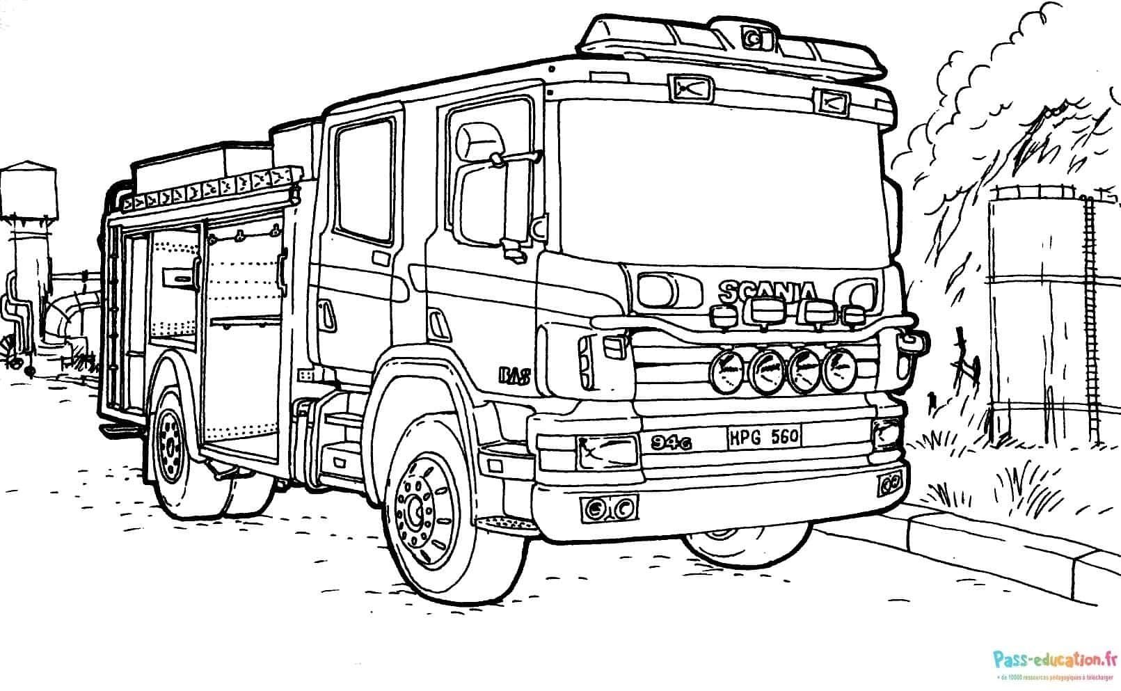 Coloriage Camion de pompier à imprimer et colorier