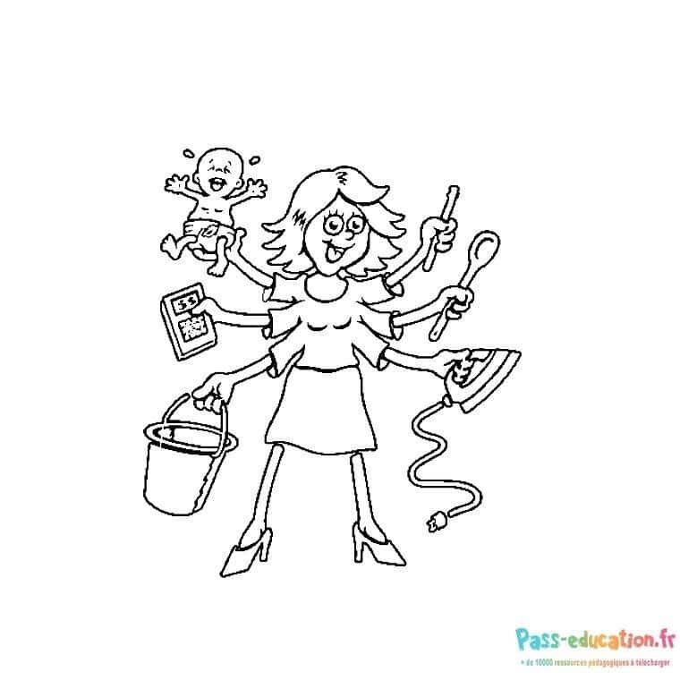 Coloriage Maman multitâche à imprimer et colorier