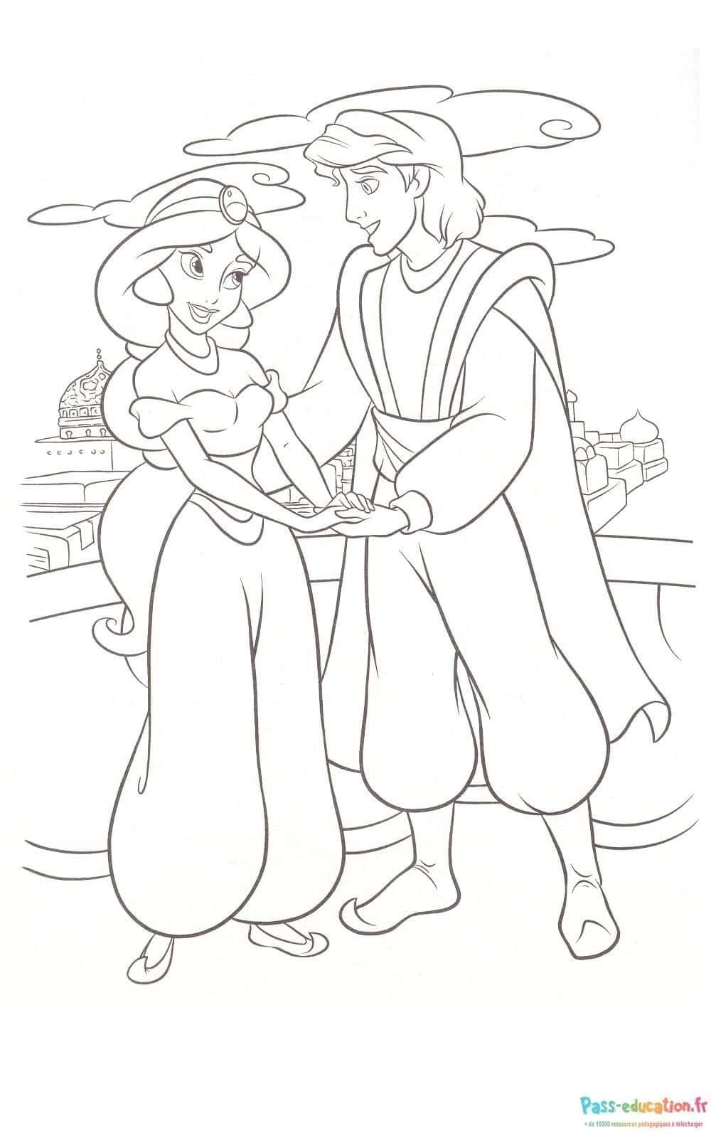 Coloriage Aladdin et Jasmine à imprimer et colorier