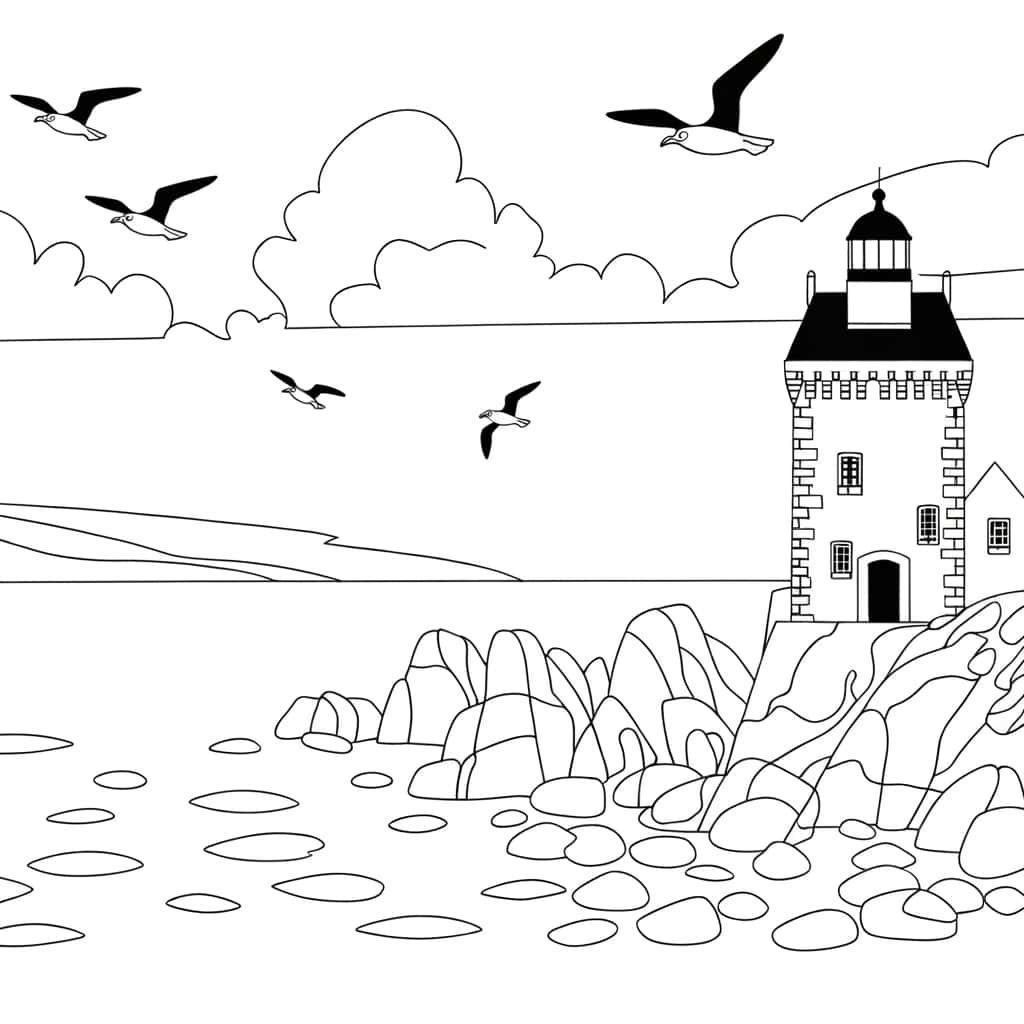 Coloriage Phare en Bretagne à imprimer et colorier