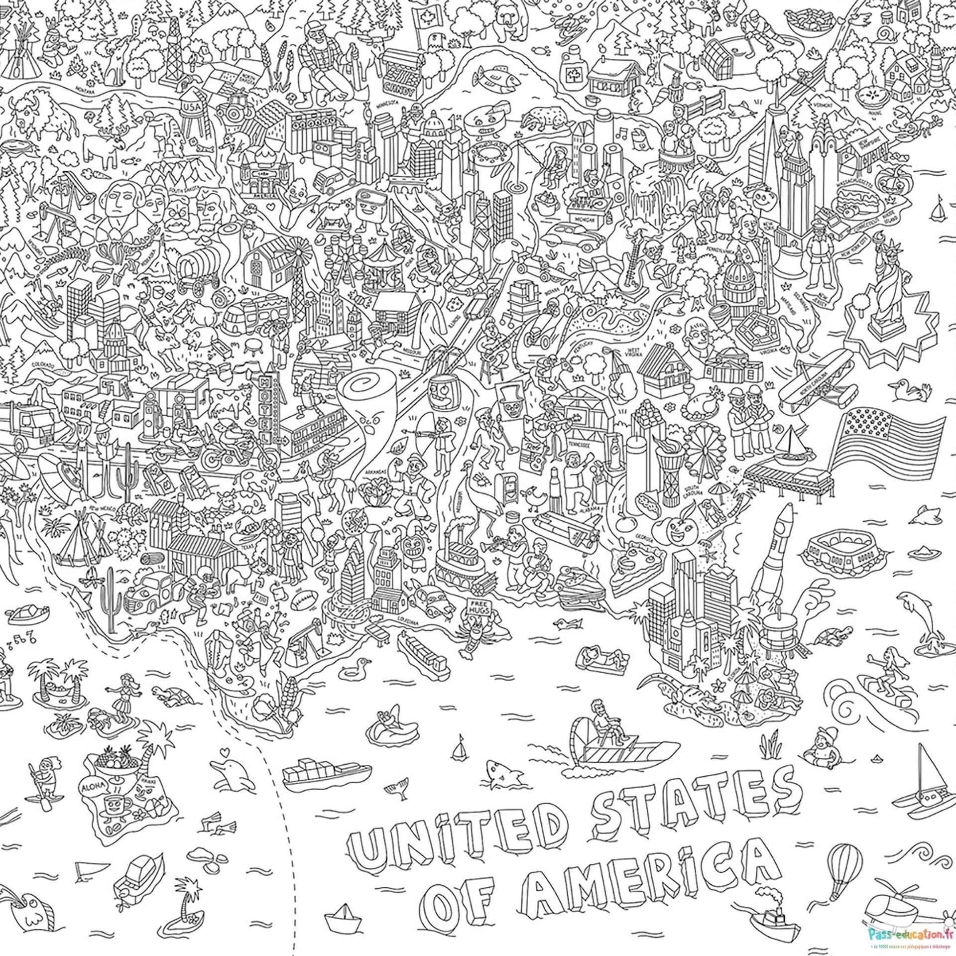 Coloriage Carte des USA à imprimer et colorier