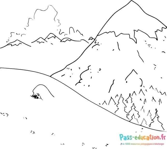 Coloriage Paysage de montagne à imprimer et colorier