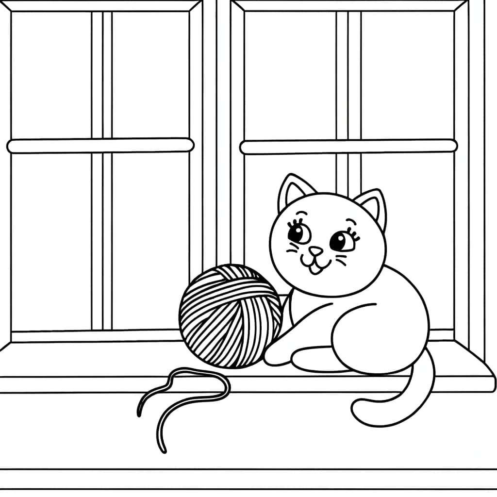 Coloriage Chat avec pelote à imprimer et colorier