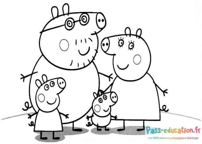 Coloriage Famille de cochons à imprimer et colorier