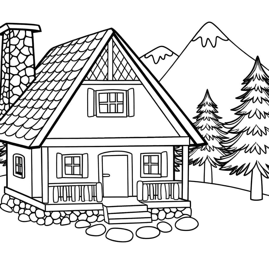 Coloriage Chalet montagnard à imprimer et colorier