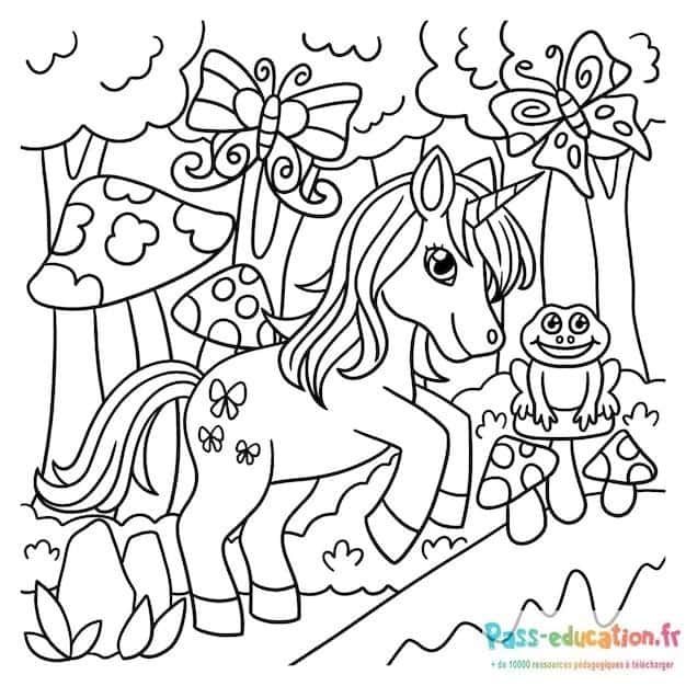 Coloriage Licorne et grenouille à imprimer et colorier