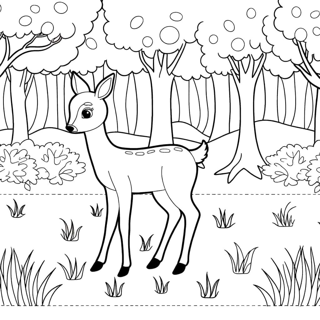 Coloriage Chevreuil en forêt à imprimer et colorier
