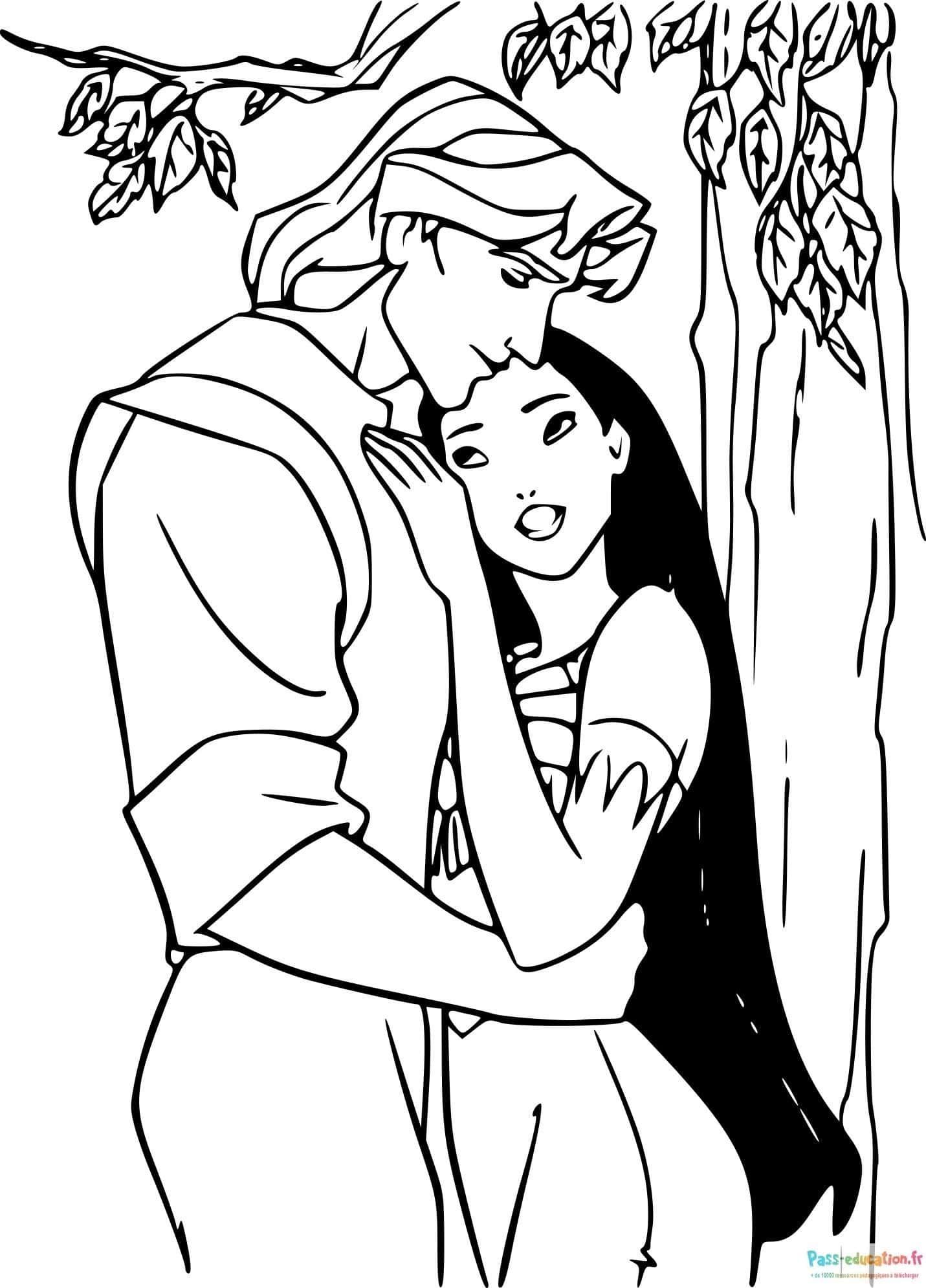 Coloriage Pocahontas et John Smith à imprimer et colorier