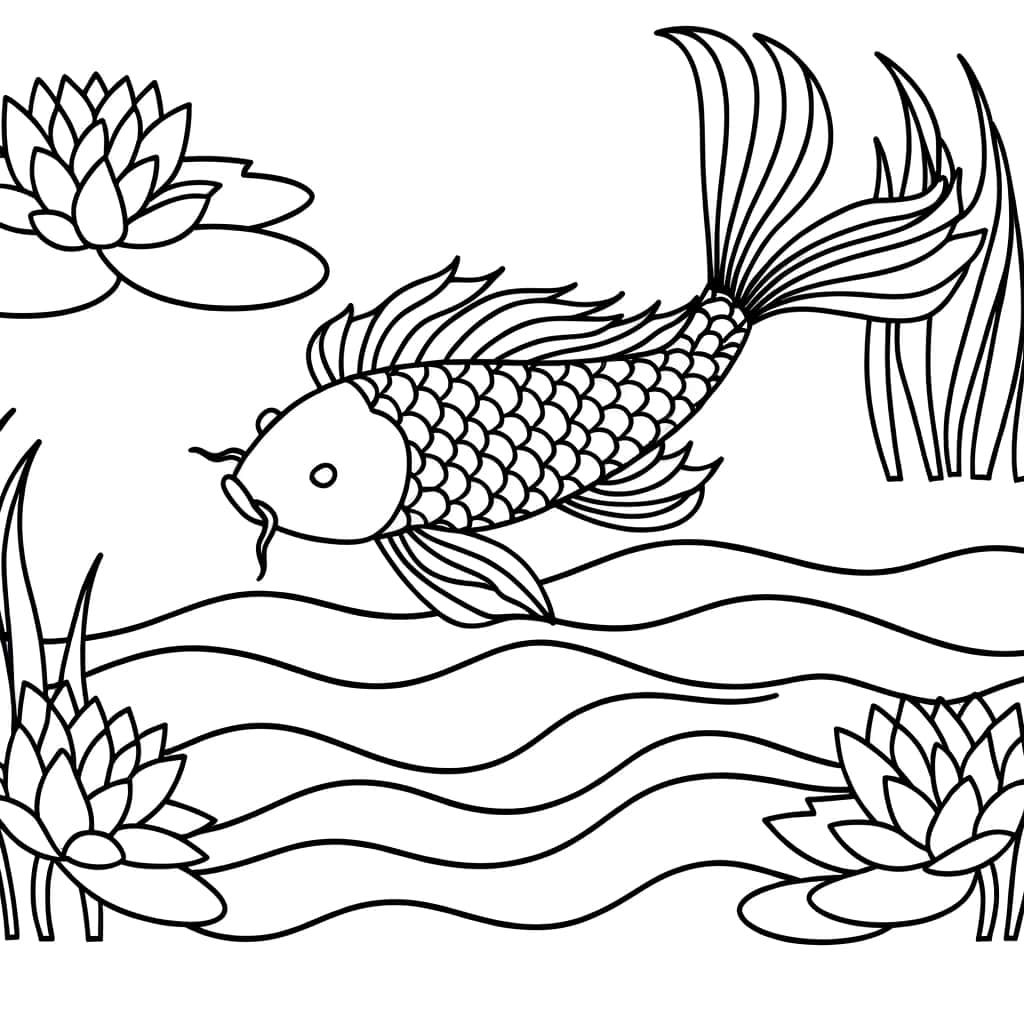 Coloriage Carpe Koi aquatique à imprimer et colorier