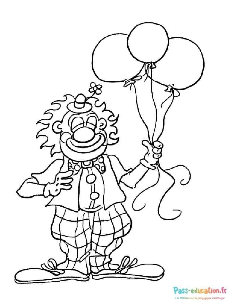 Coloriage Clown avec ballons à imprimer et colorier
