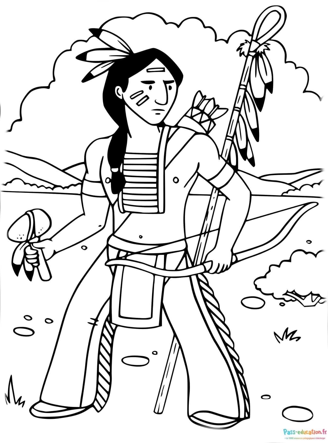 Coloriage Guerrier amérindien à imprimer et colorier