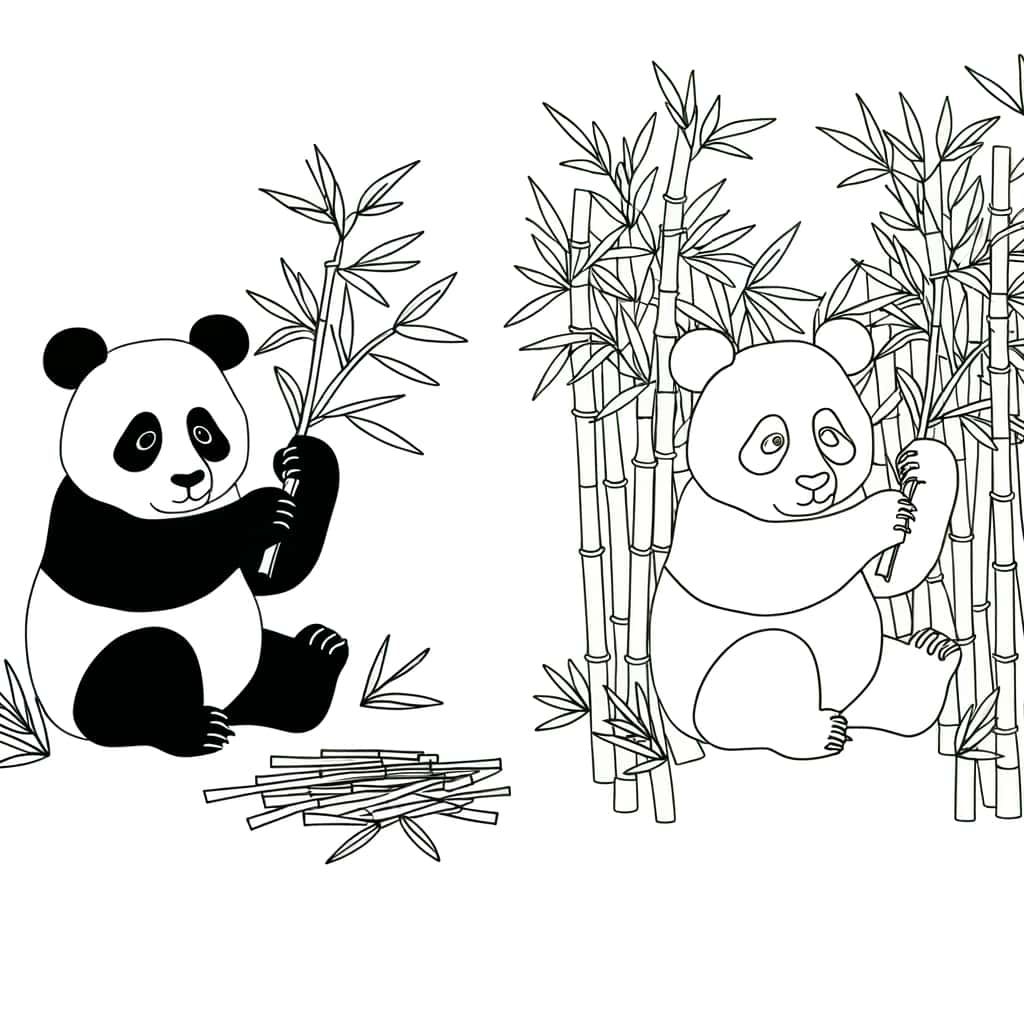 Coloriage Pandas et Bambous à imprimer et colorier