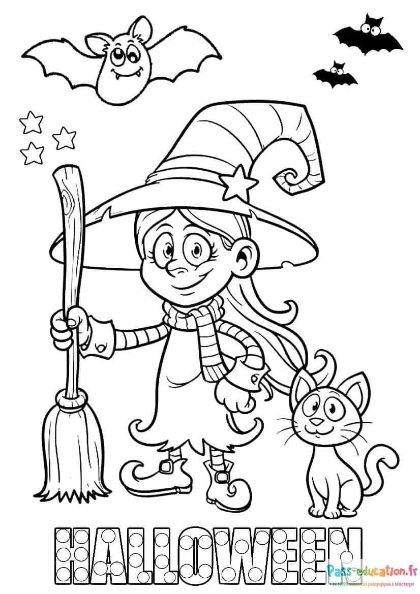 Coloriage Sorcière d'Halloween à imprimer et colorier