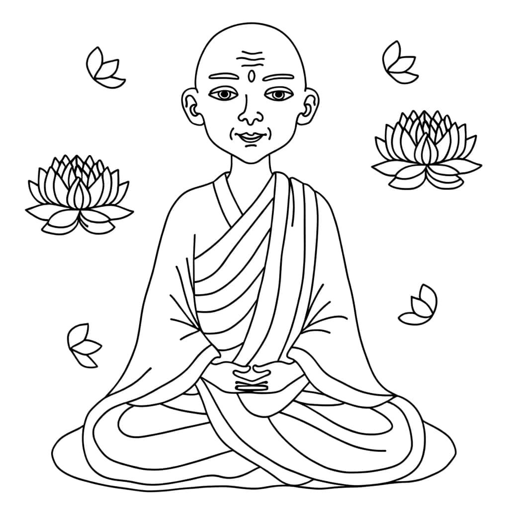 Coloriage Méditation Bouddha à imprimer et colorier