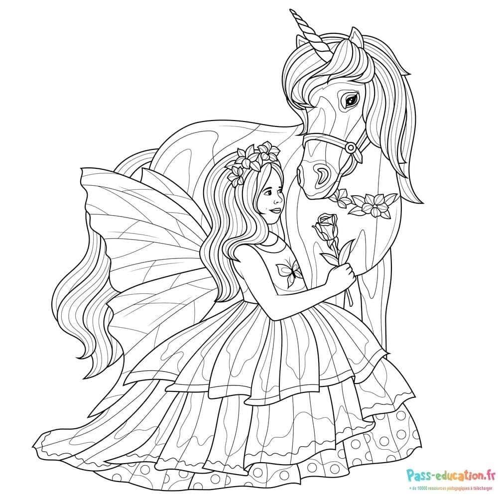 Coloriage Fée et licorne à imprimer et colorier
