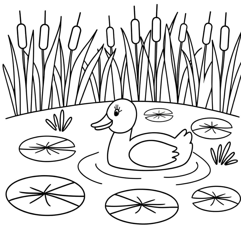 Coloriage Canard dans l'étang à imprimer et colorier