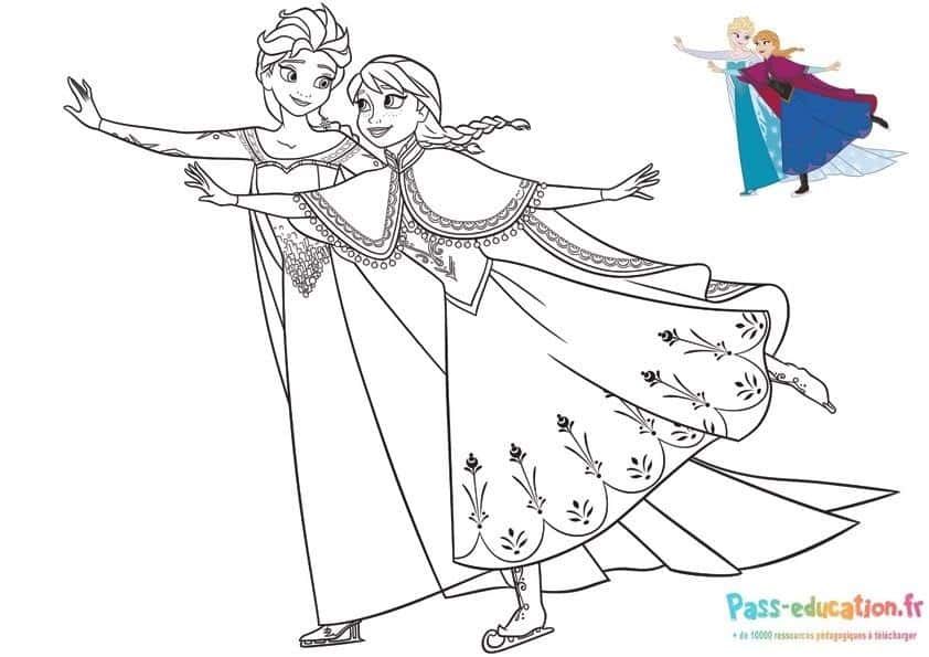 Coloriage Danse d'Elsa et Anna à imprimer et colorier