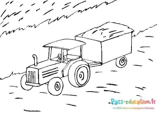 Coloriage Tracteur avec remorque à imprimer et colorier
