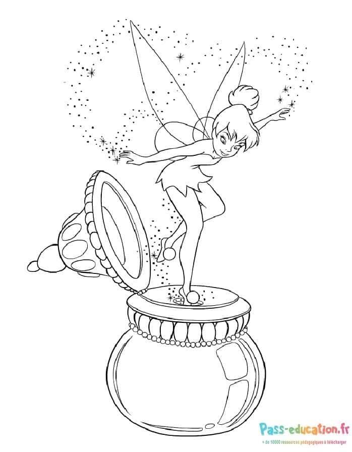 Coloriage Fée Clochette sur pot à imprimer et colorier