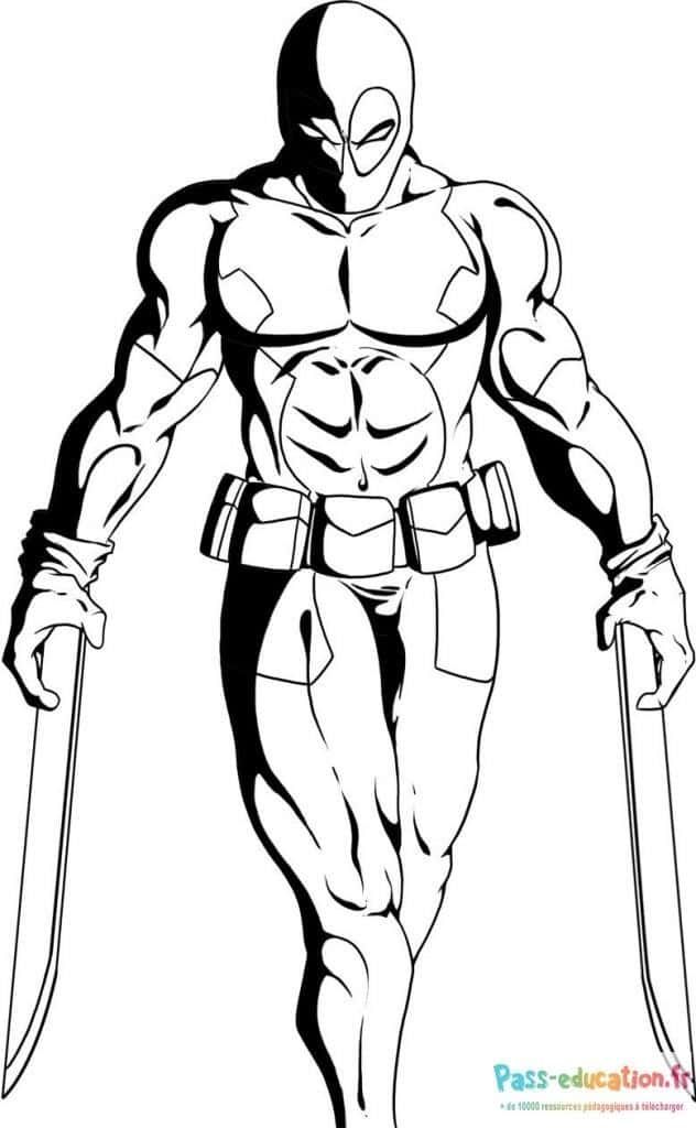 Coloriage Deadpool prêt au combat à imprimer et colorier