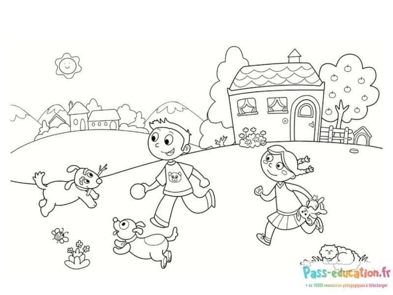 Coloriage Amis et Animaux au Jardin à imprimer et colorier