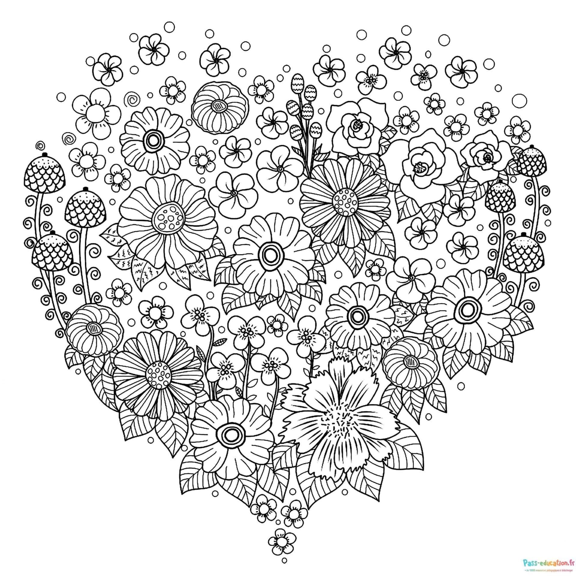 Coloriage Cœur fleuri à imprimer et colorier
