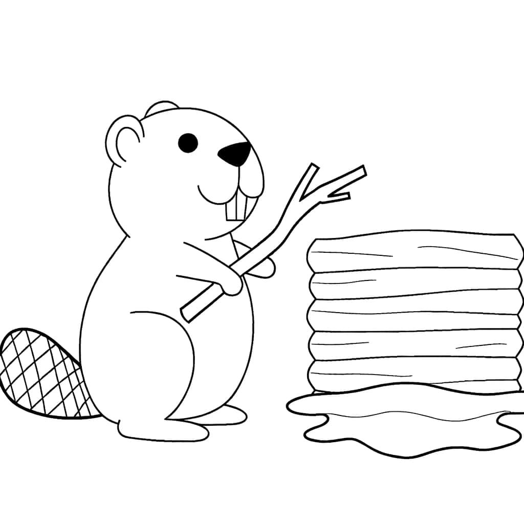 Coloriage Castor avec crêpes à imprimer et colorier
