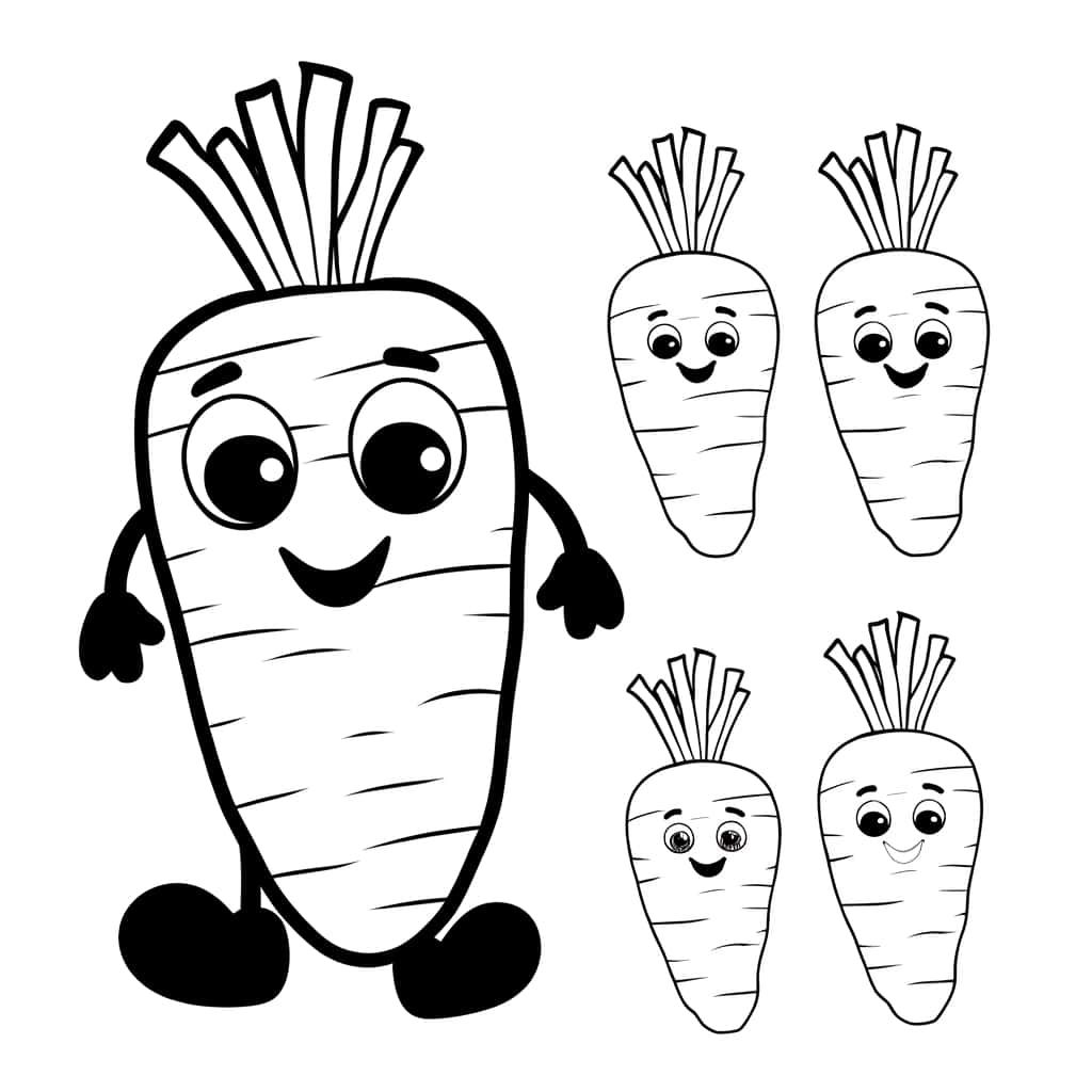Coloriage Carottes animées à imprimer et colorier