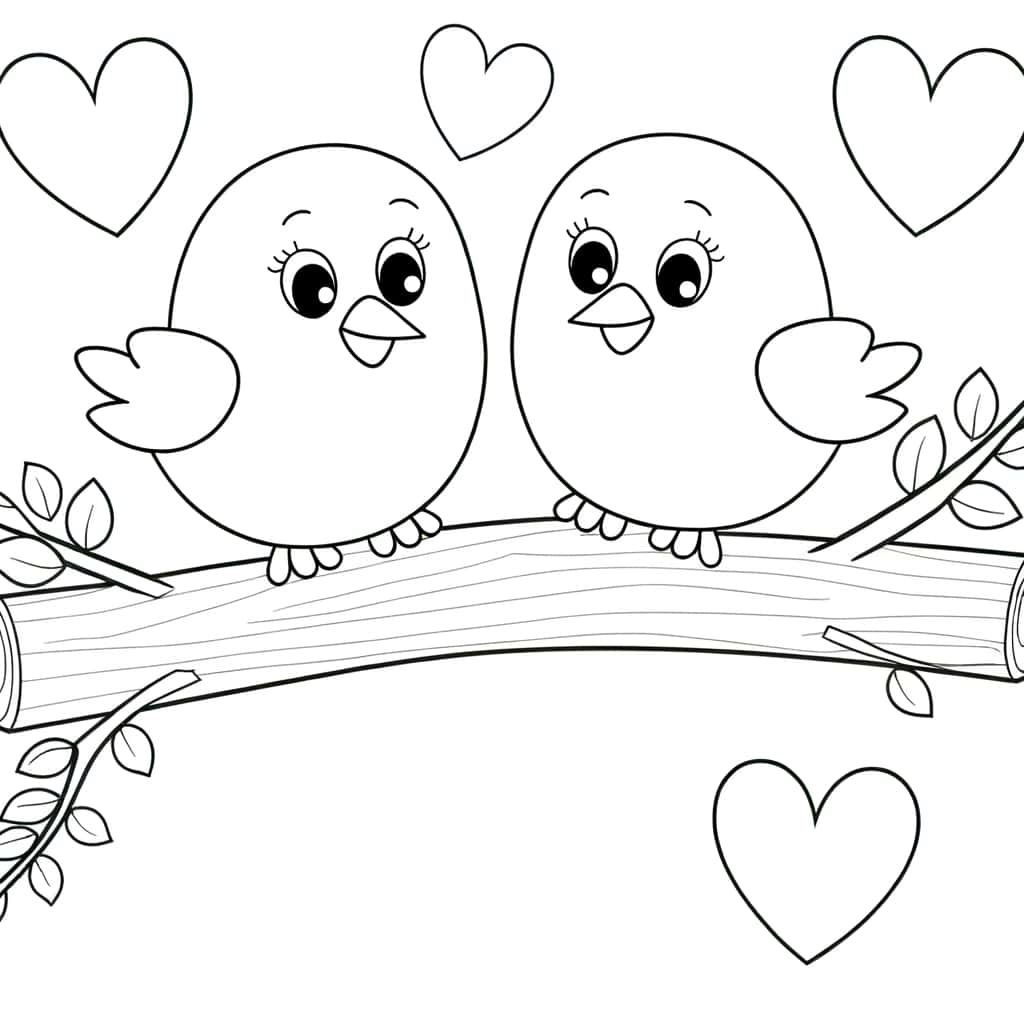 Coloriage Oiseaux amoureux à imprimer et colorier