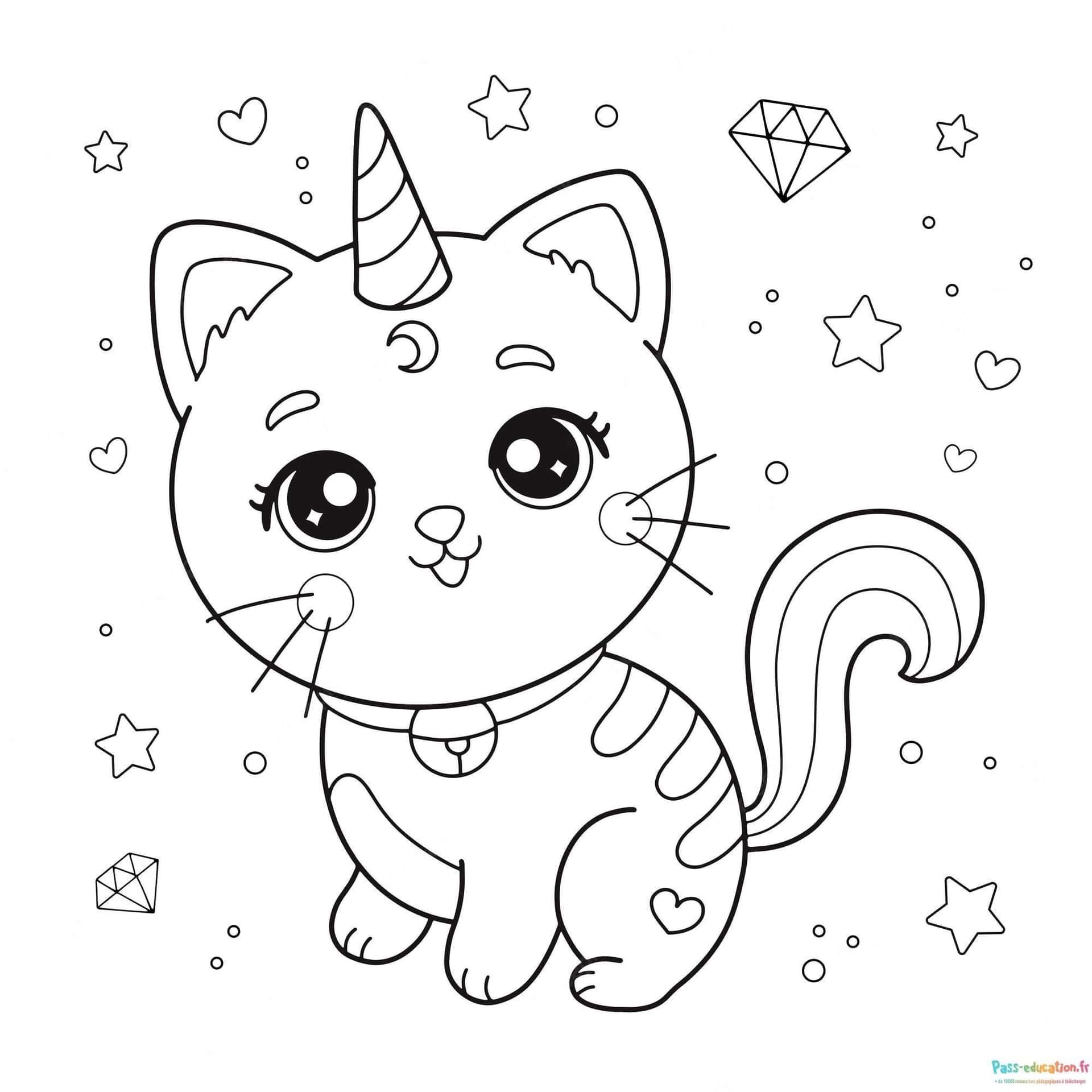 Coloriage Chat licorne à imprimer et colorier