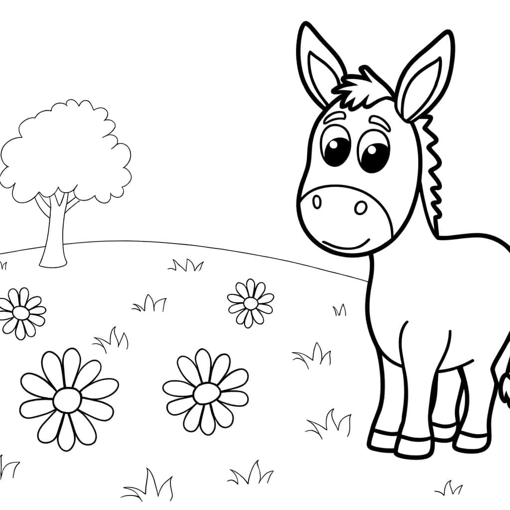 Coloriage Âne en herbe à imprimer et colorier