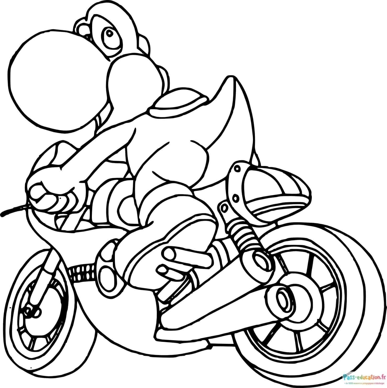 Coloriage Yoshi à moto à imprimer et colorier