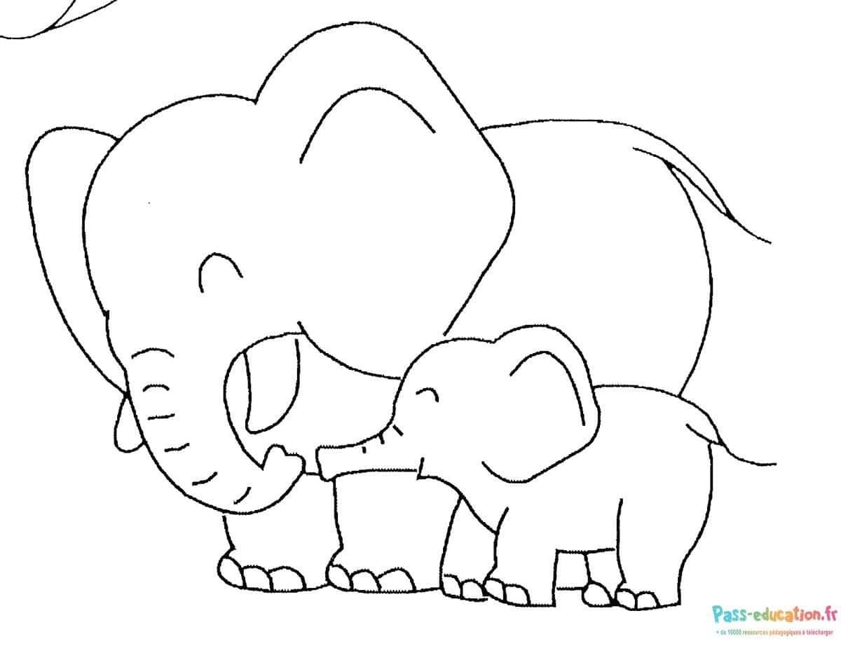 Coloriage Amour d'éléphants à imprimer et colorier