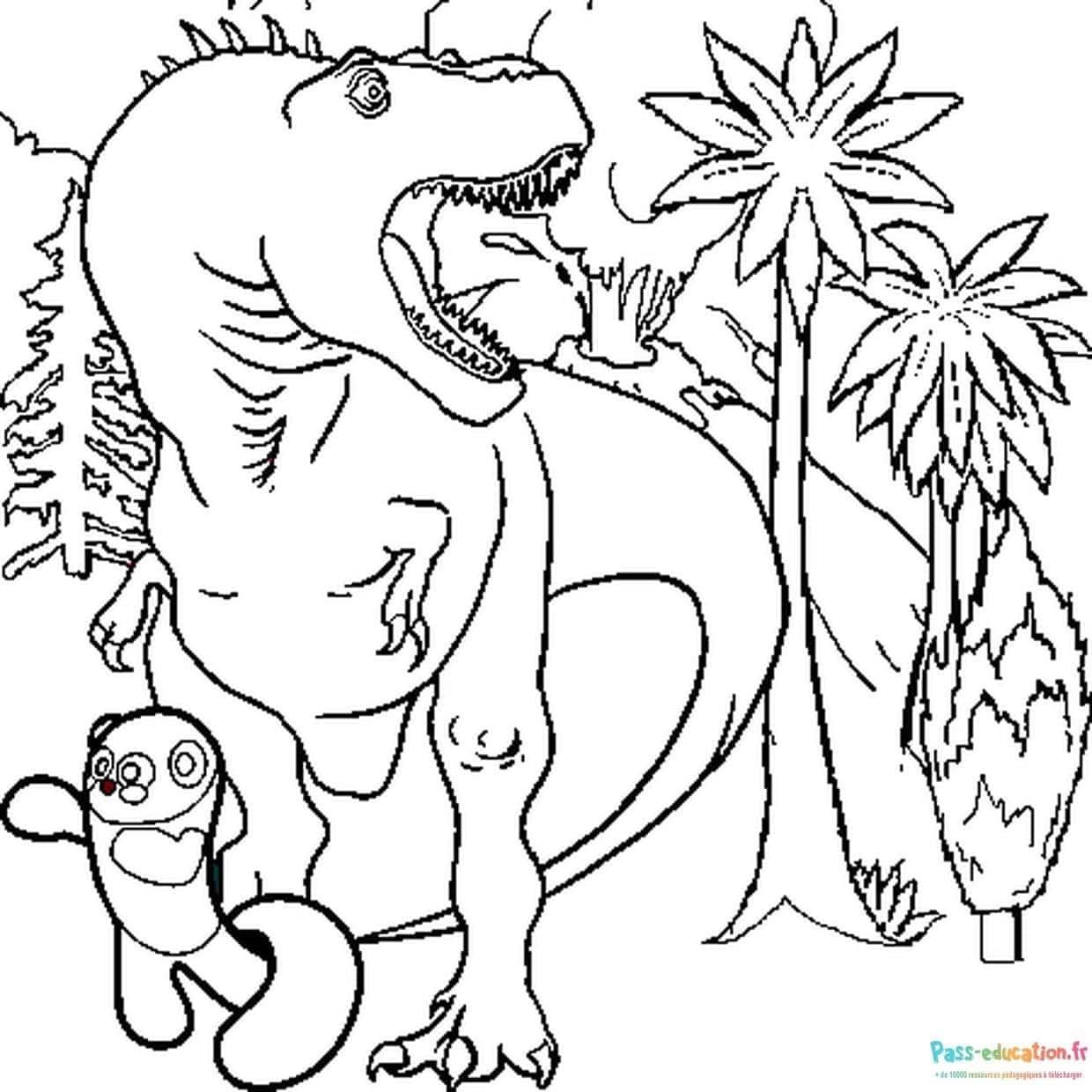 Coloriage T-Rex et compagnon à imprimer et colorier