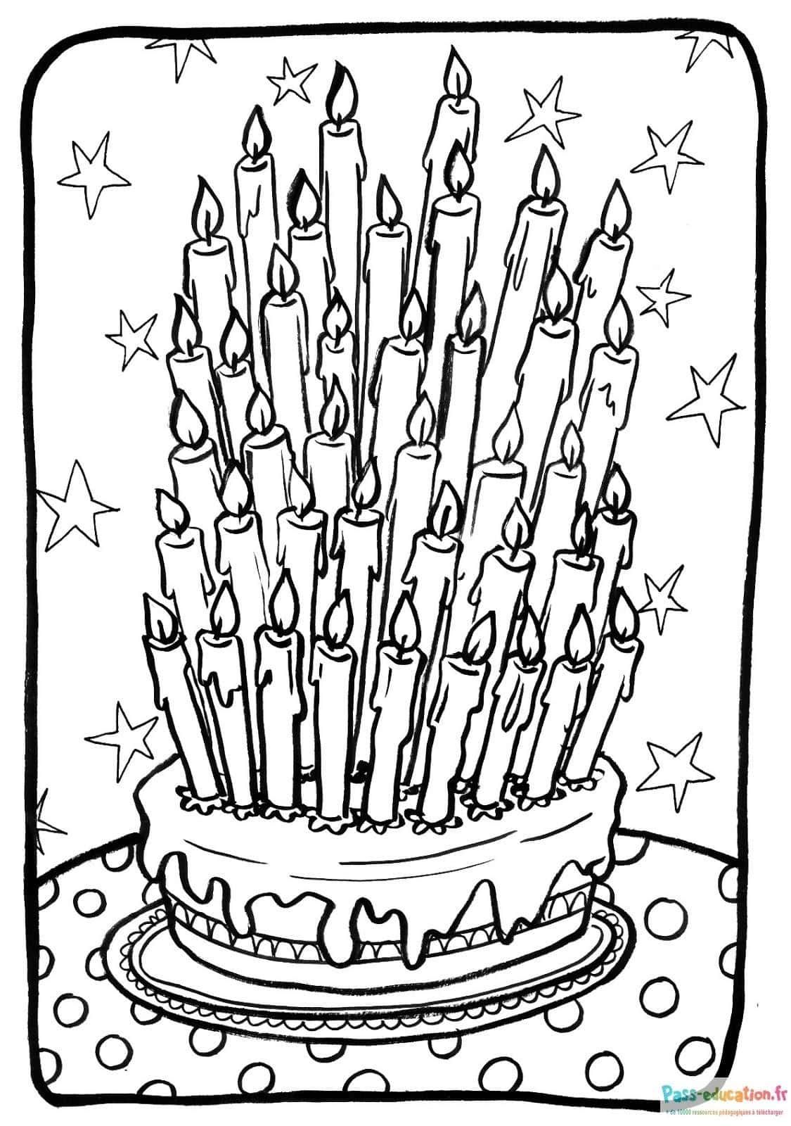 Coloriage Gâteau d'anniversaire à imprimer et colorier