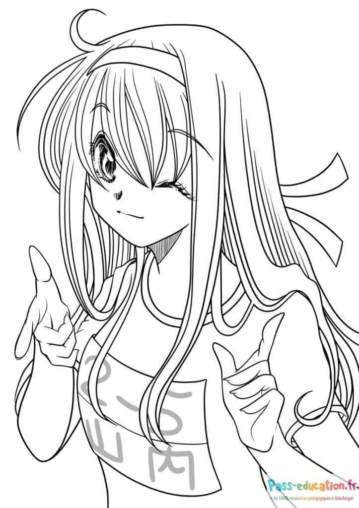 Coloriage Fille manga souriante à imprimer et colorier