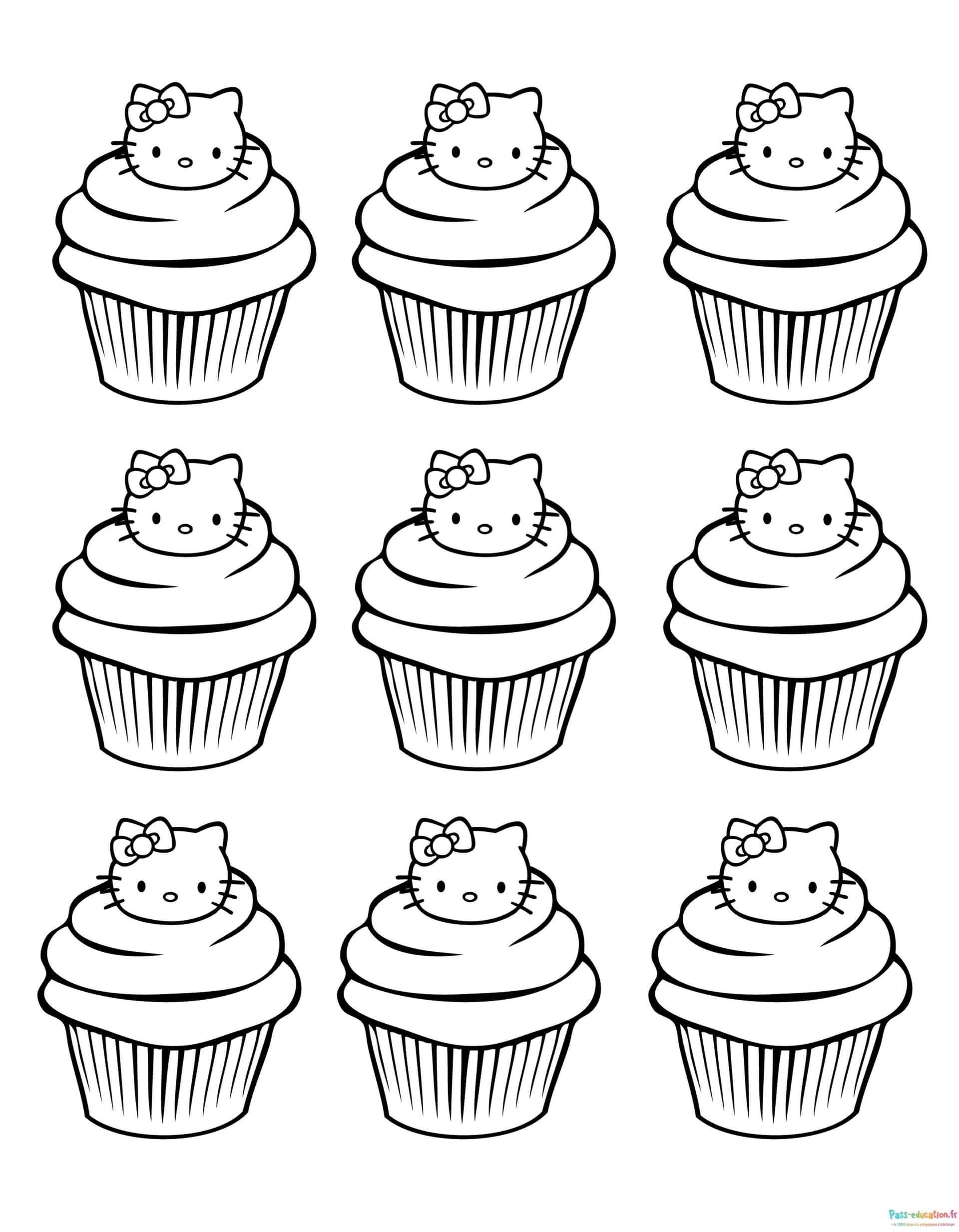 Coloriage Cupcakes Hello Kitty à imprimer et colorier
