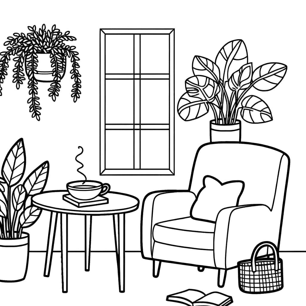 Coloriage Intérieur confortable à imprimer et colorier