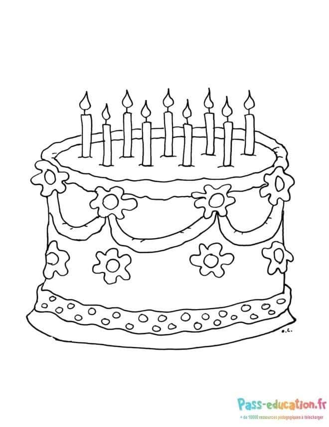 Coloriage Gâteau d'anniversaire à imprimer et colorier
